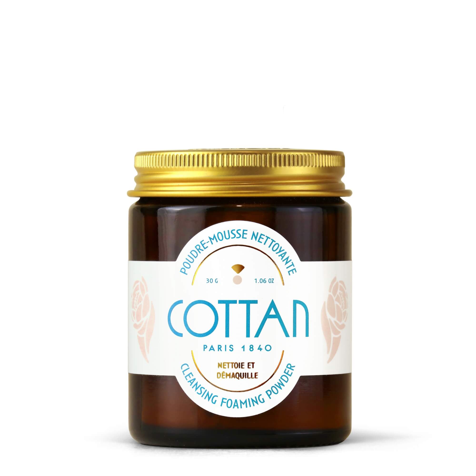 Front view of COTTAN cleansing foam powder in its packaging, showing the front label with the product name and brand logo.