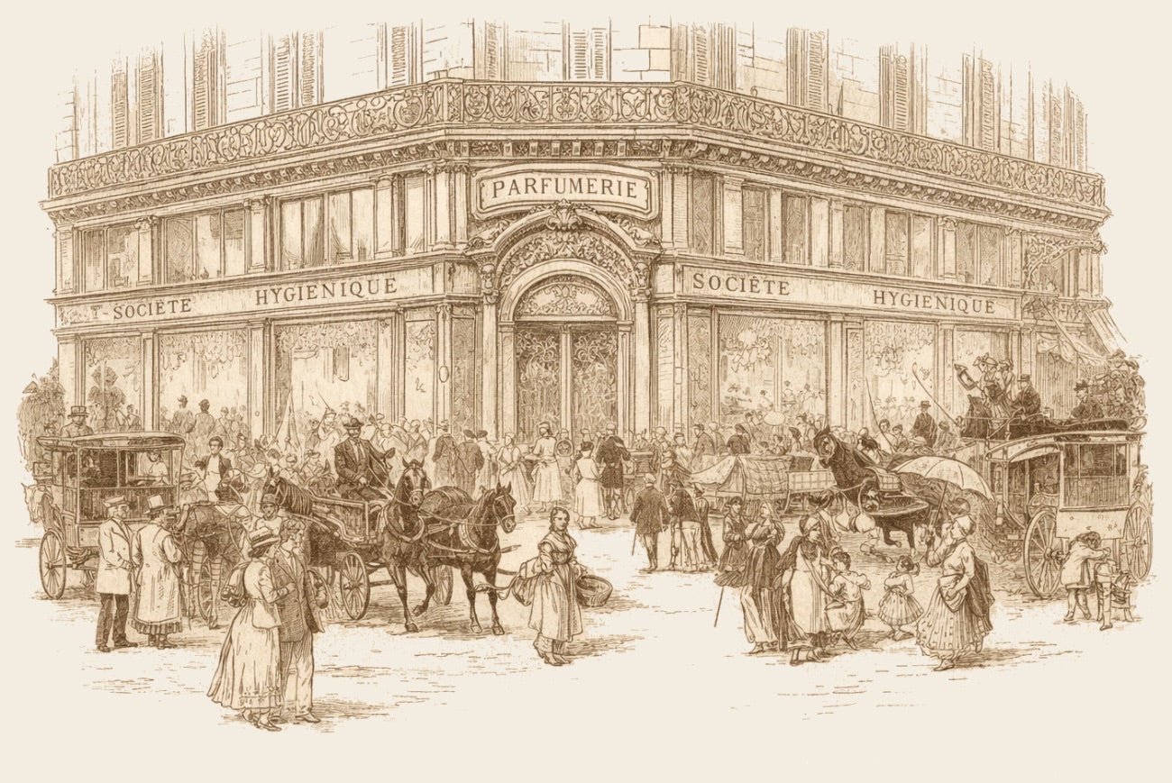 The Perfumery of the Cottan Hygienic Society, rue de Rivoli — engraving