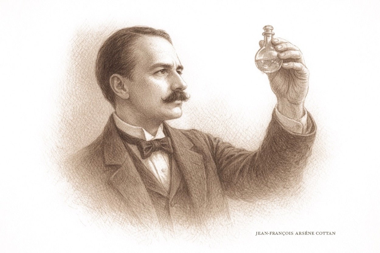 Doctor Jean-François Arsène Cottan examining a vial